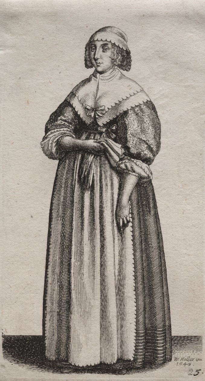 Los Varios Hábitos de las Mujeres Inglesas, desde la Nobleza hasta las Mujeres del Campo en estos tiempos: La Mujer con Guantes de Wenceslaus Hollar