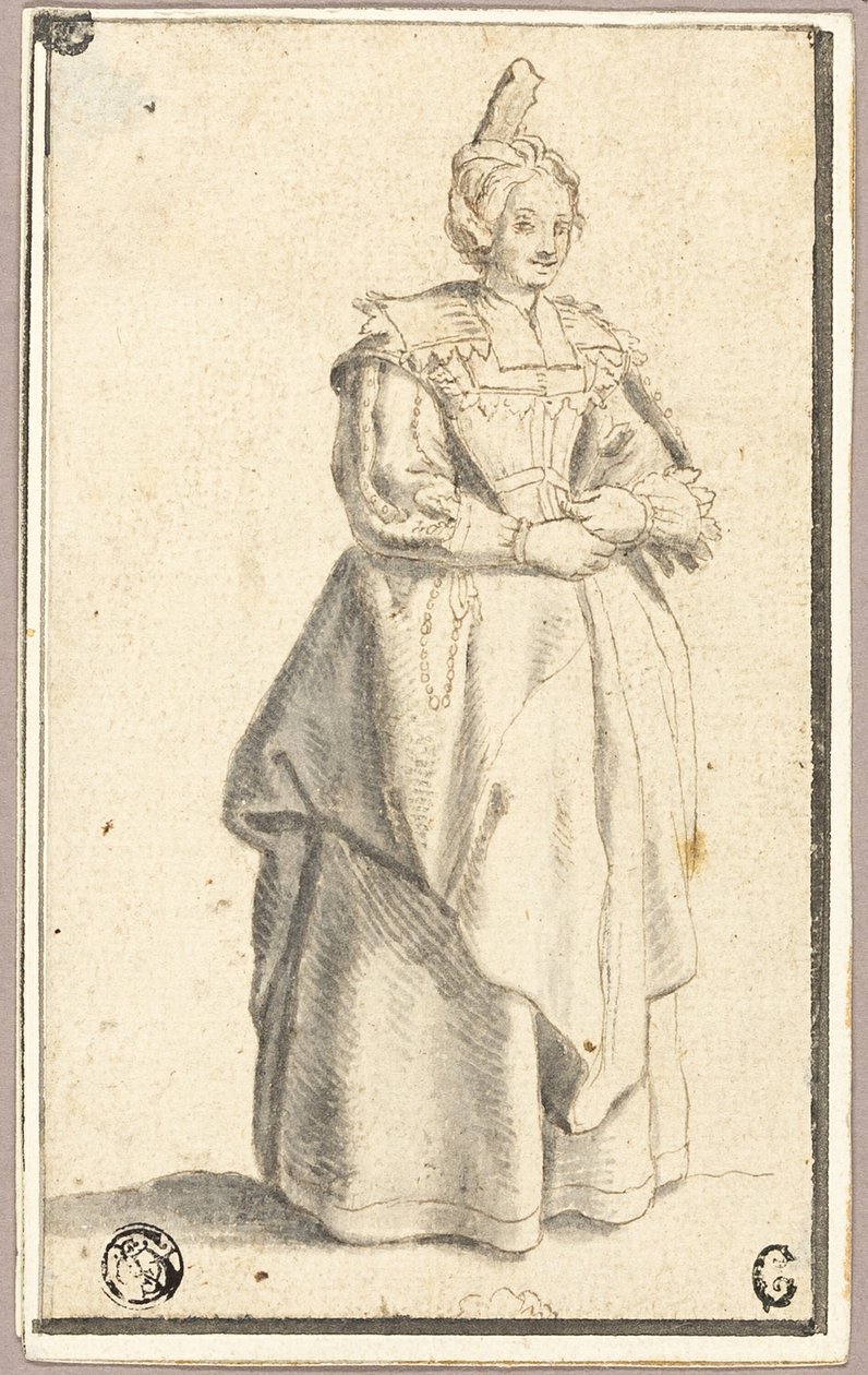 La dama con el pequeño gorro levantado, después de una impresión de La Noblesse de Wenceslaus Hollar