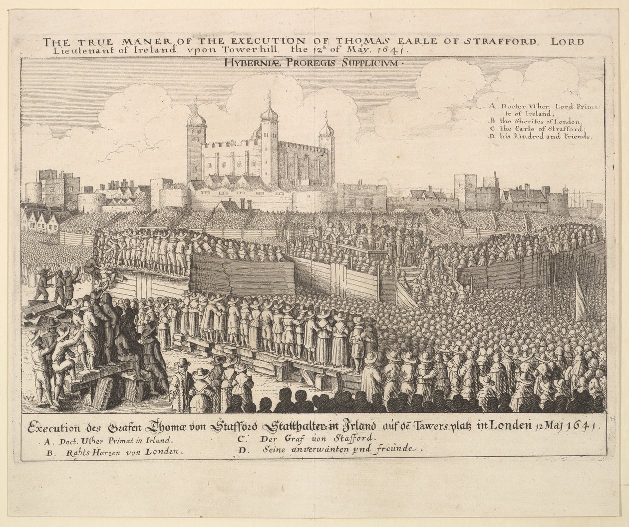 La verdadera manera de la ejecución de Thomas Earle de Strafford, 1641 de Wenceslaus Hollar