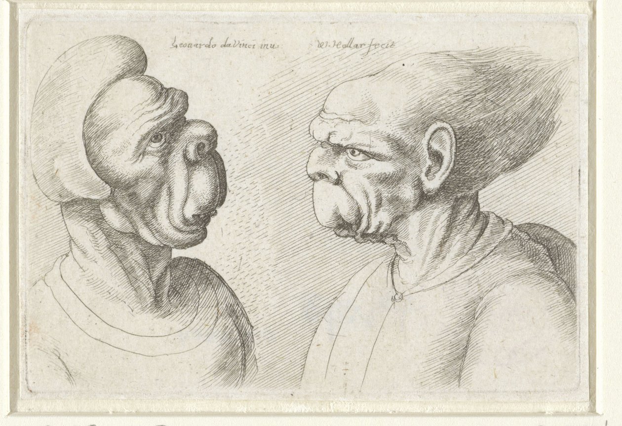 Dos cabezas deformadas
Varie figurae et probae (título de la serie)
Caricaturas, cabezas y deformidades según Leonardo da Vinci (título de la serie) de Wenceslaus Hollar
