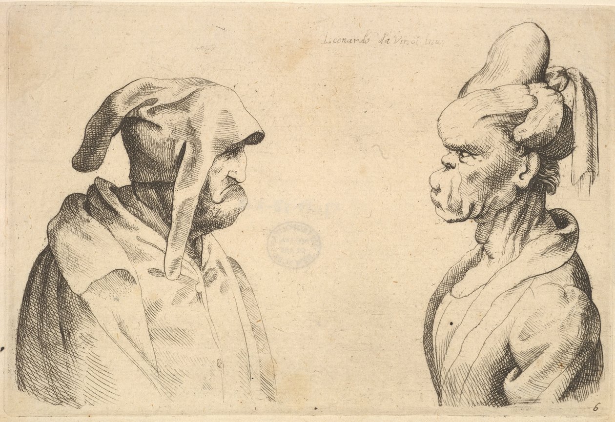 Dos cabezas deformadas enfrentadas, 1625-77 de Wenceslaus Hollar