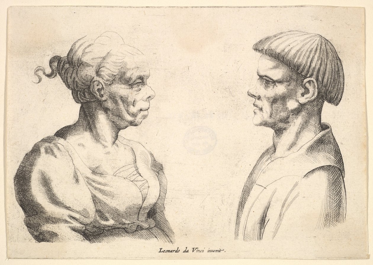 Dos cabezas, 1625-77 de Wenceslaus Hollar