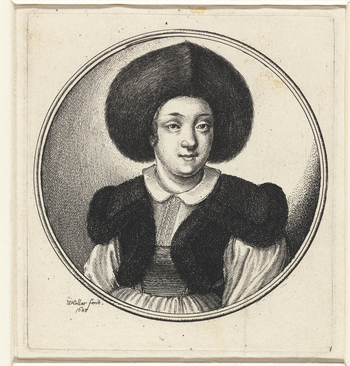 Mujer con sombrero de piel Bustos femeninos en marcos redondos (título de la serie) de Wenceslaus Hollar