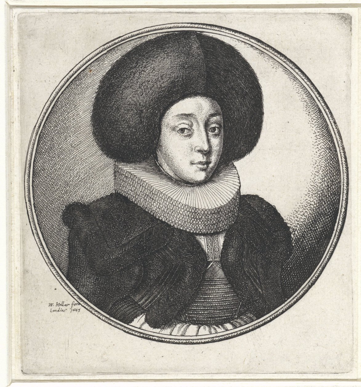 Mujer con cuello de volantes y sombrero de piel grande Medallones con bustos femeninos (título de serie) de Wenceslaus Hollar