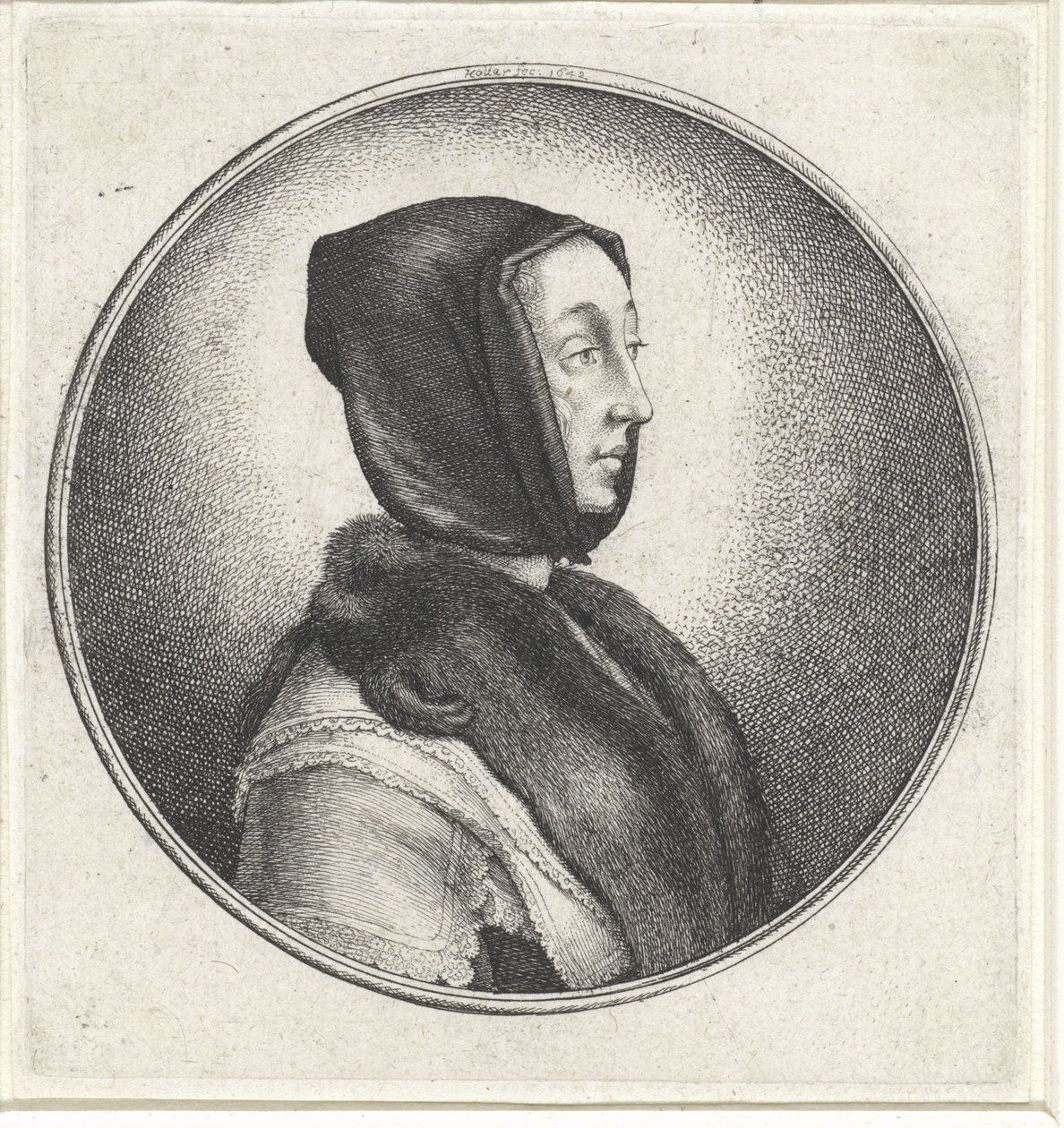 Mujer con velo negro y estola de piel Medallones con bustos femeninos (título de serie) de Wenceslaus Hollar
