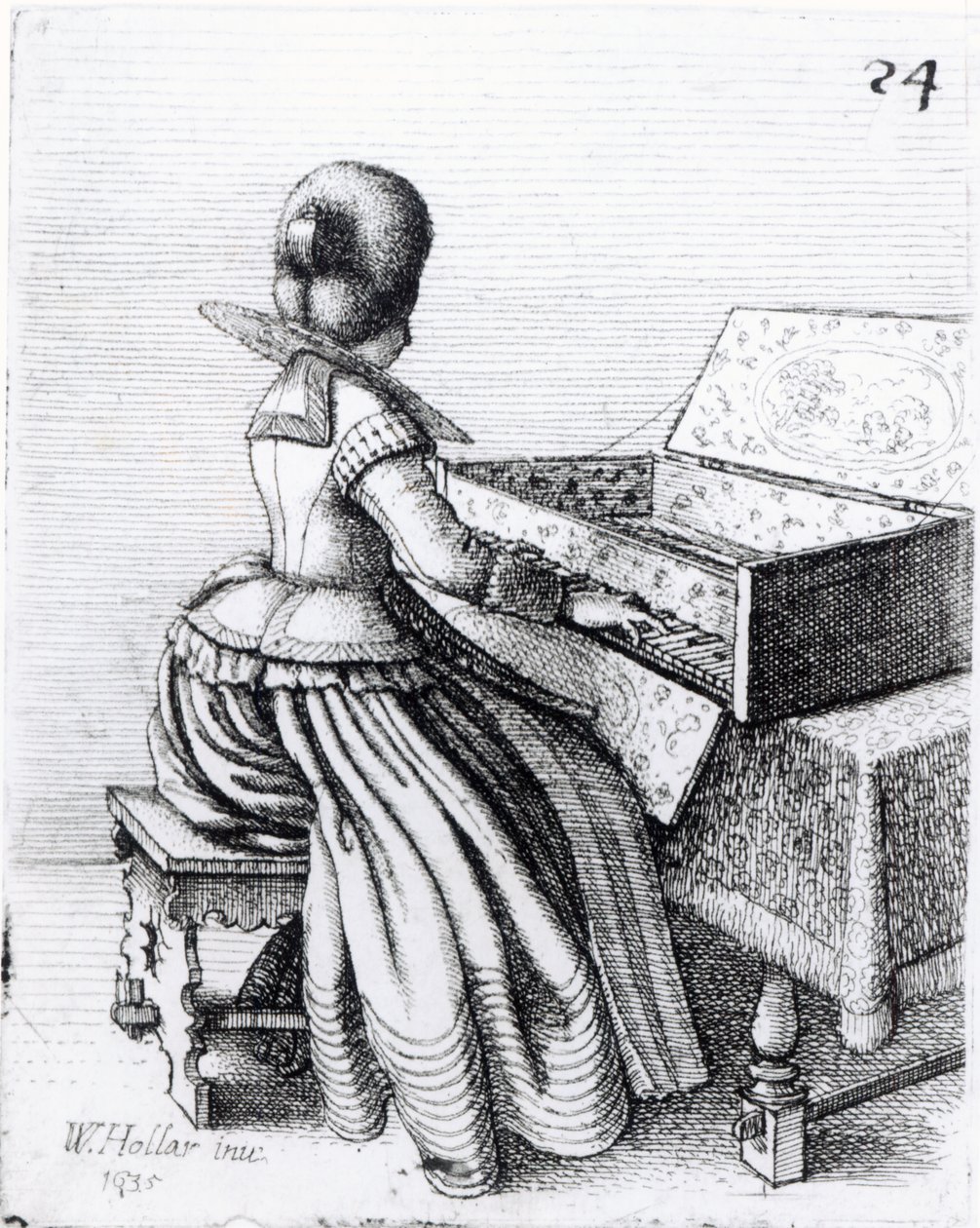 Mujer tocando un teclado, 1635 de Wenceslaus Hollar