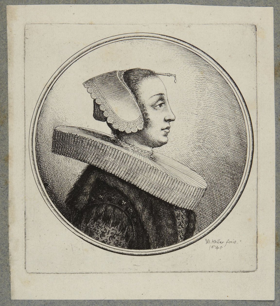Mujer con gola y alfiler de frente de Wenceslaus Hollar