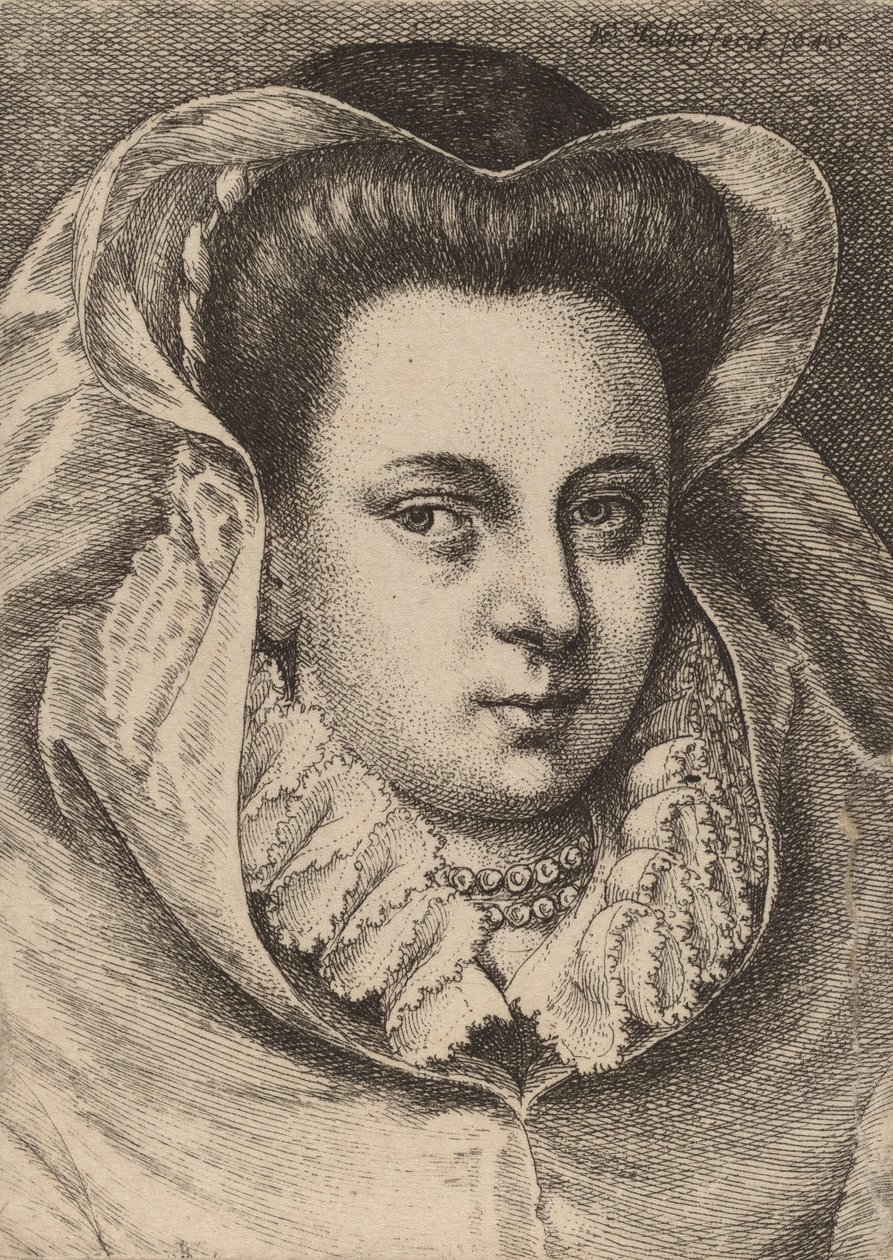 Mujer con velo blanco y sombrero negro María Estuardo de Wenceslaus Hollar