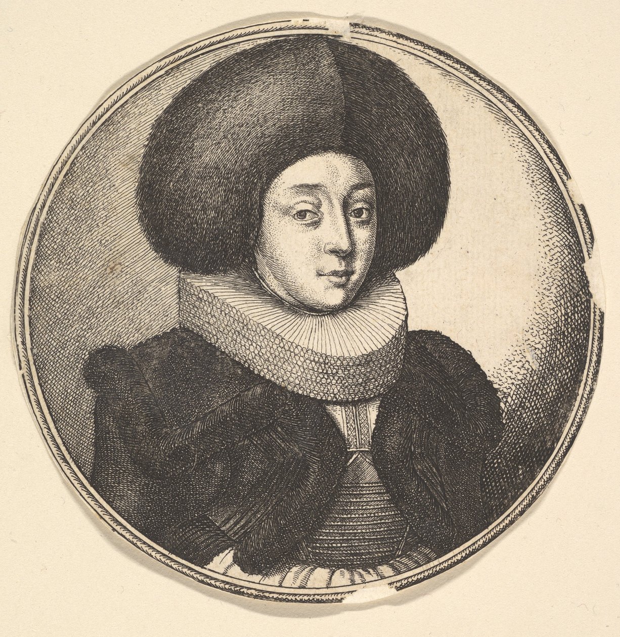 Mujer con gran sombrero de piel circular y gorguera de encaje, 1645 de Wenceslaus Hollar