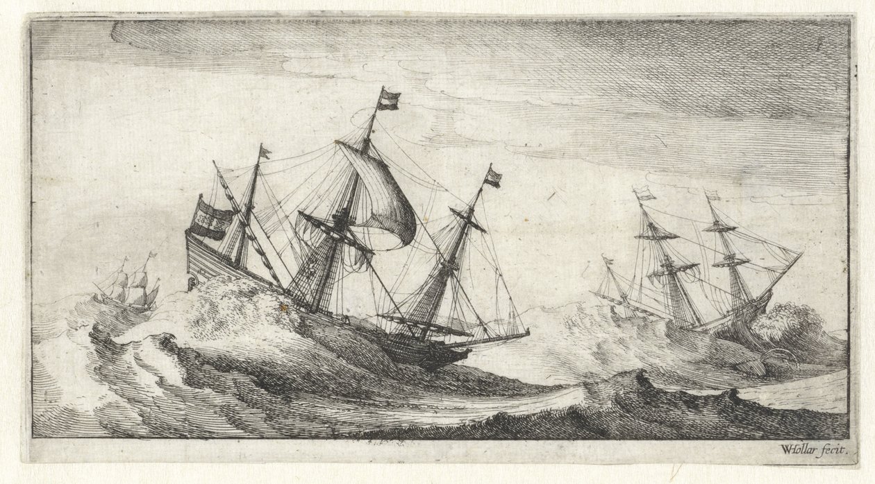 Barcos de vela en una tormenta de mar Paisajes marinos (título de la serie) de Wenceslaus Hollar
