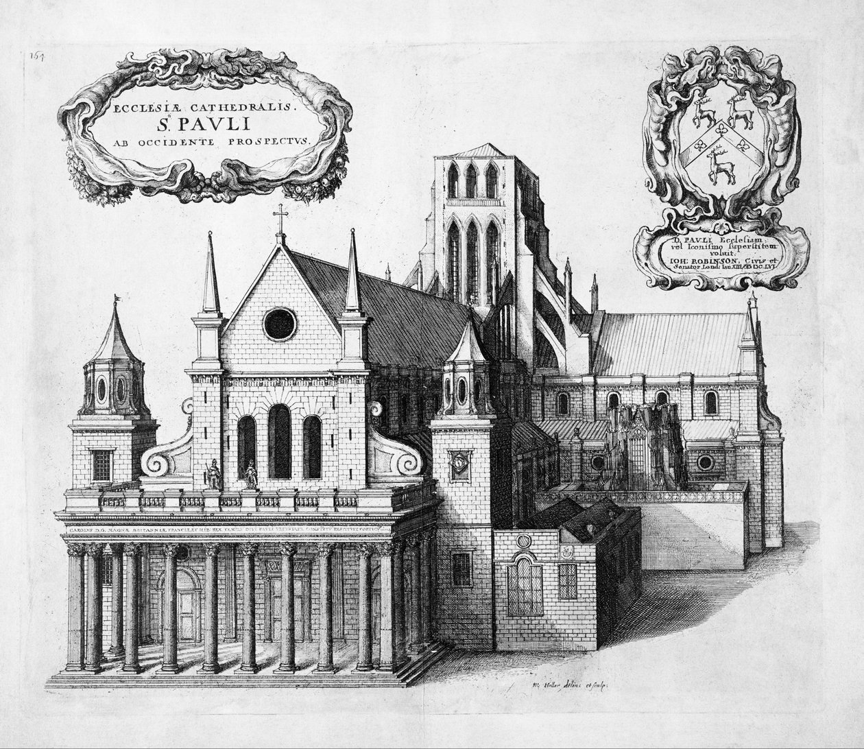 Grabado; aguafuerte - San Pablo desde el oeste de Wenceslaus Hollar