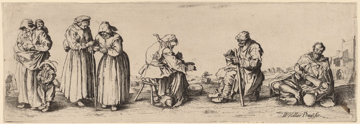 Seis mendigos hombres y mujeres de Wenceslaus Hollar after Jacques Callot