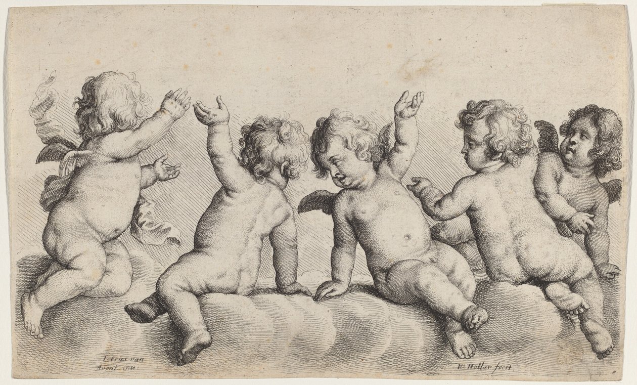 Tres Querubines y Dos Niños en las Nubes de Wenceslaus Hollar, after Peeter van Avont