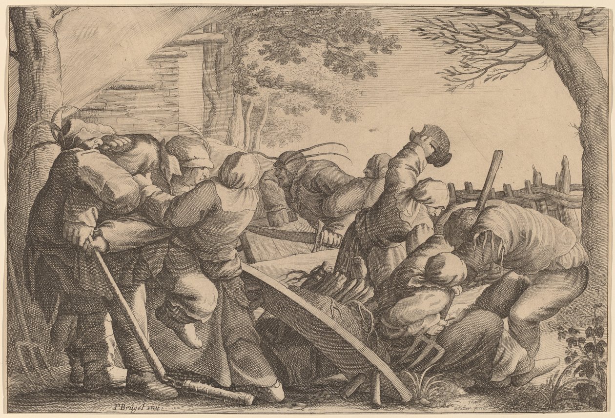 Pelea de Campesinos de Wenceslaus Hollar after Pieter Bruegel the Elder
