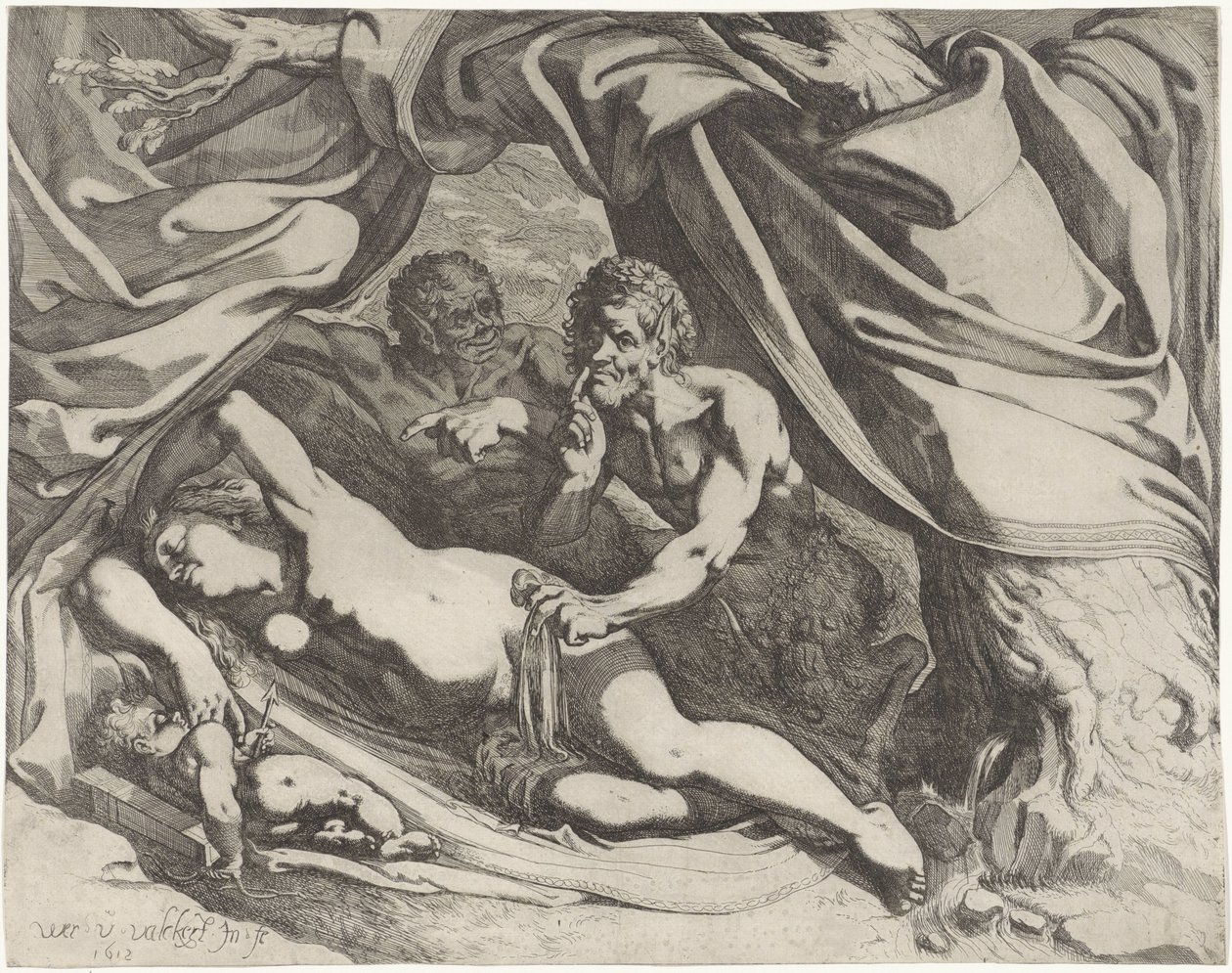 Venus durmiente espiada por miradas de Werner van den Valckert