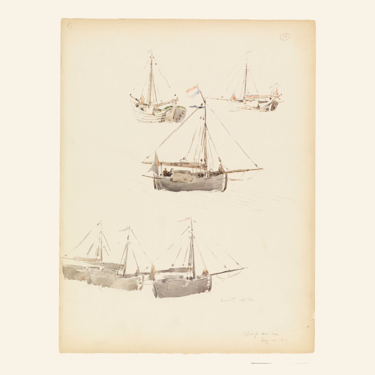 Dibujo, Barcazas holandesas, 20 de agosto de 1887 de Whitney Warren Jr.