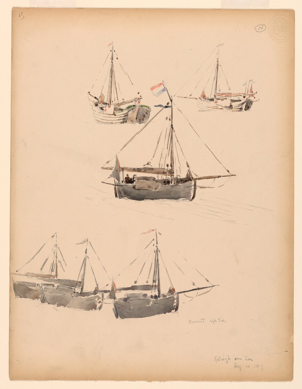 Dibujo, Barcazas holandesas, 20 de agosto de 1887 de Whitney Warren Jr.