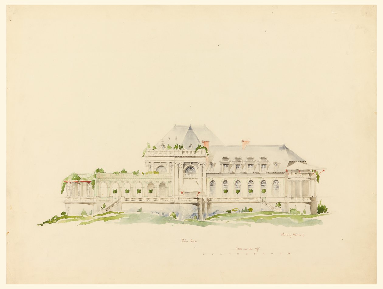 Elevación hacia los Campos de Polo, Casa Club, Newport, Rhode Island y Club de Golf de Whitney Warren Jr.