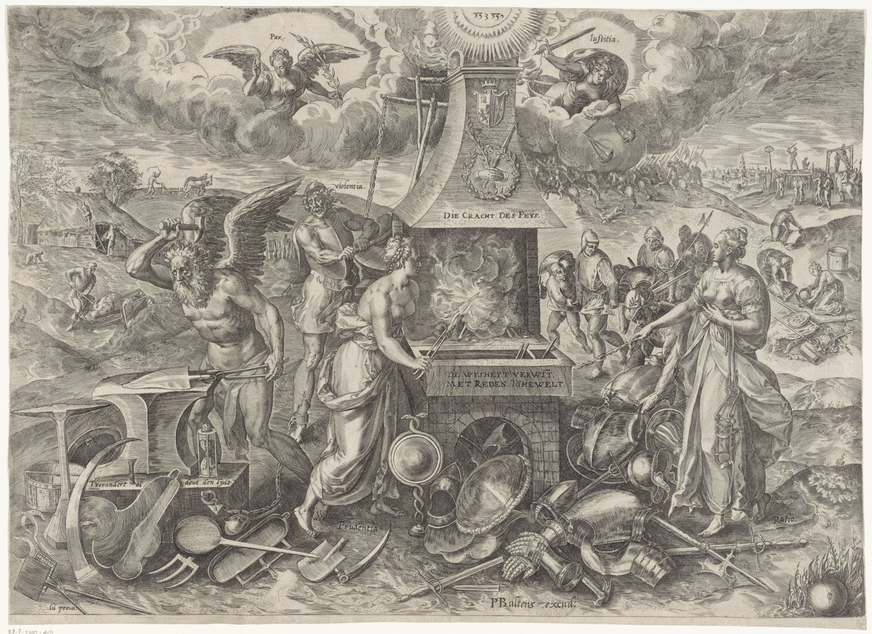 El poder de la paz, 1577 Die Cracht des Peys (título sobre el objeto) Alegorías del período renovado de paz en los Países Bajos (título de la serie) de Wierix