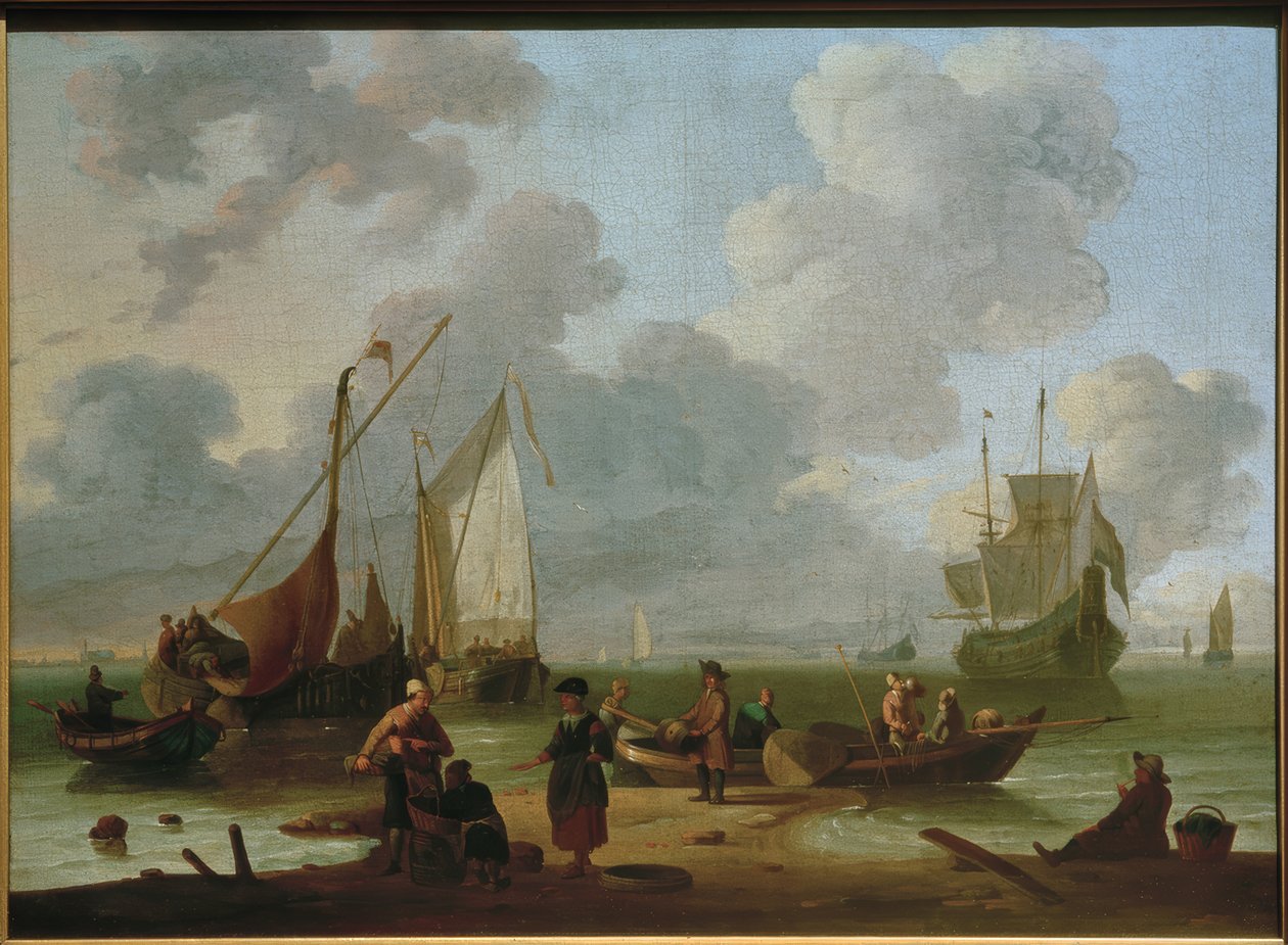 Barcos descargando en la playa de Wigerus Vitringa