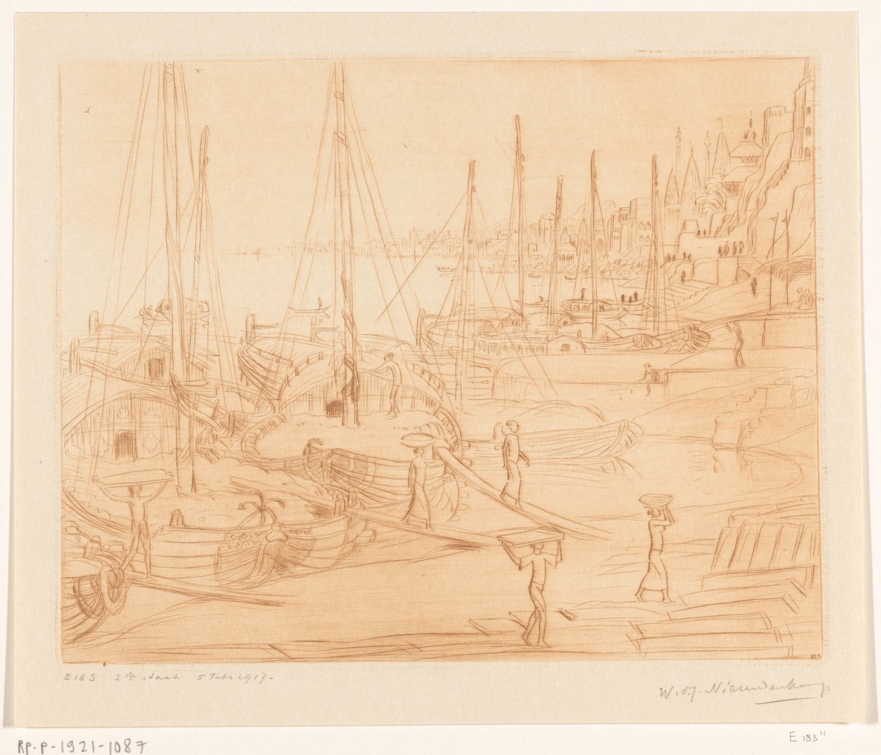 Barcos amarrados a orillas del Ganges en Benarés
Descarga de barcos II (título original) de Wijnand Otto Jan Nieuwenkamp (signed by artist)