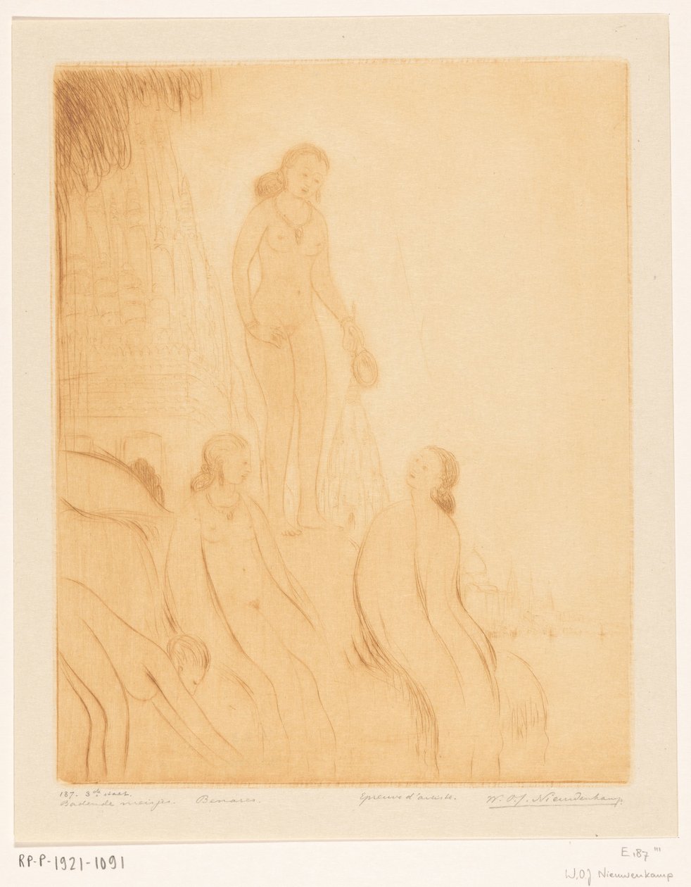 Bañistas a orillas del Ganges en Benarés
Bañistas (título original) de Wijnand Otto Jan Nieuwenkamp (signed by artist)