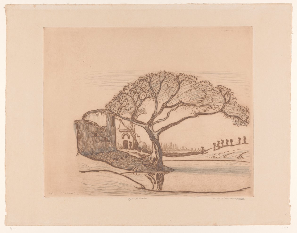 Casas, árbol junto al estanque y mujeres con cántaros en la cabeza
Cerca de El Cairo (título original) de Wijnand Otto Jan Nieuwenkamp (signed by artist)