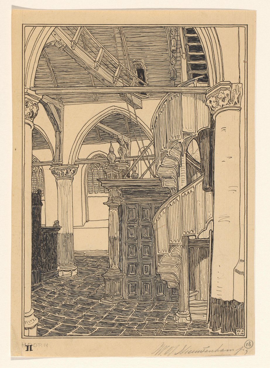 Interior de la Noorderkerk en Hoorn de Wijnand Otto Jan Nieuwenkamp (signed by artist)