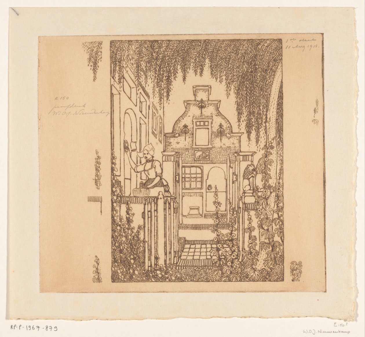 Mujer disfrazada llamando a la puerta de una casa en Edam
En la puerta principal (título original) de Wijnand Otto Jan Nieuwenkamp (signed by artist)