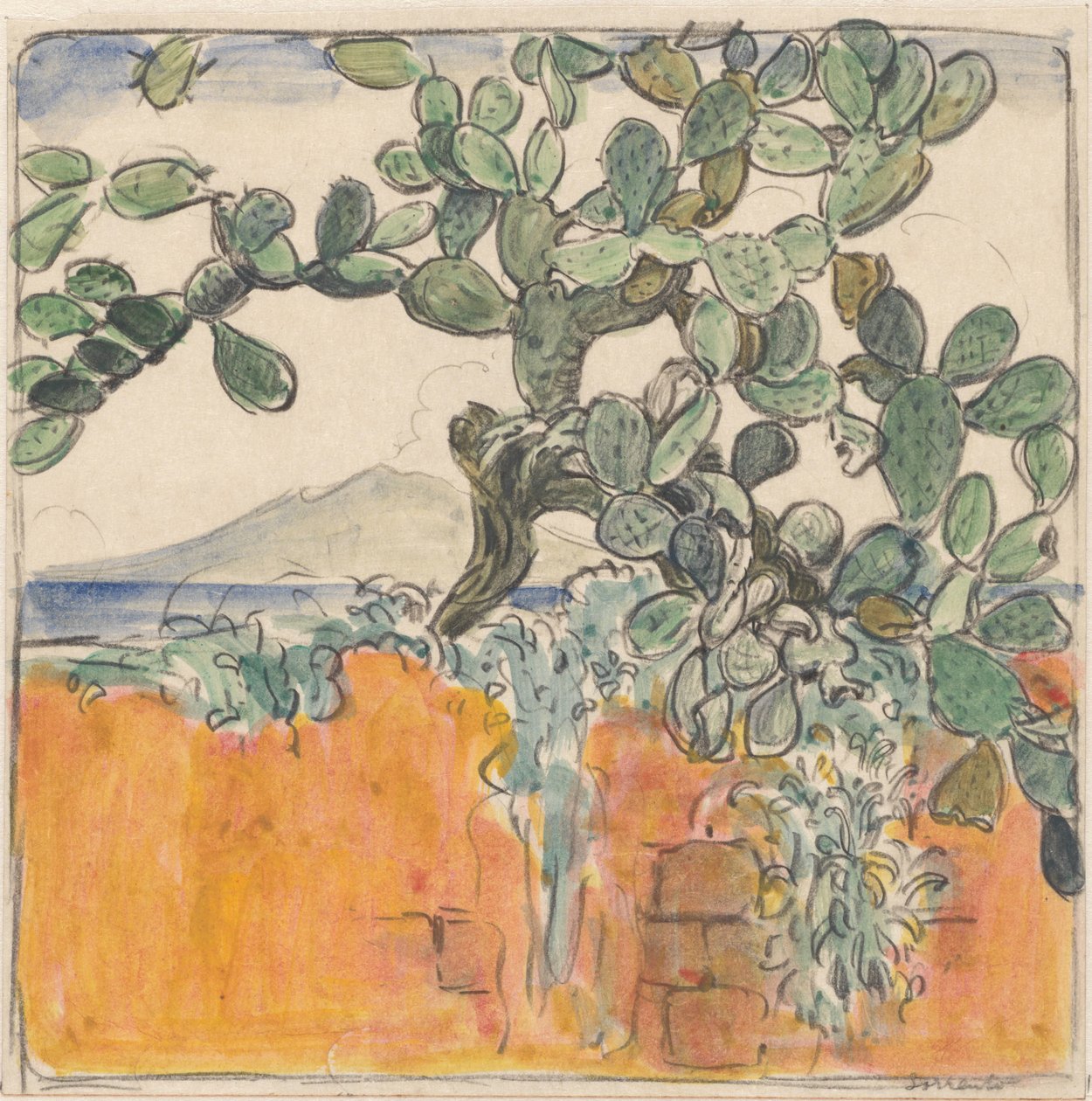 Vista con cactus del Monte Vesubio desde Sorrento de Wijnand Otto Jan Nieuwenkamp