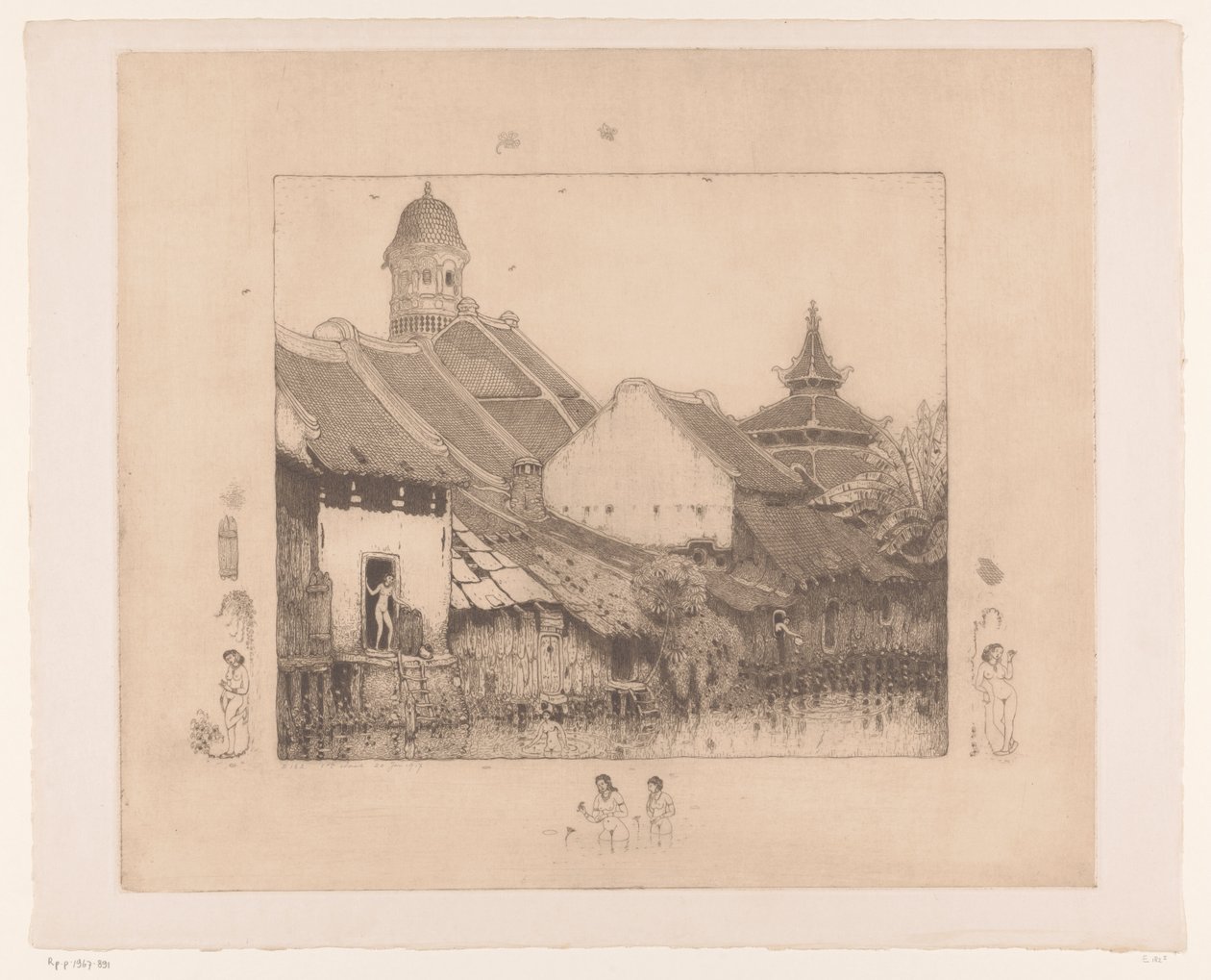 Casas y bañistas en Semarang
En el Kampong. Semarang (título original) de Wijnand Otto Jan Nieuwenkamp