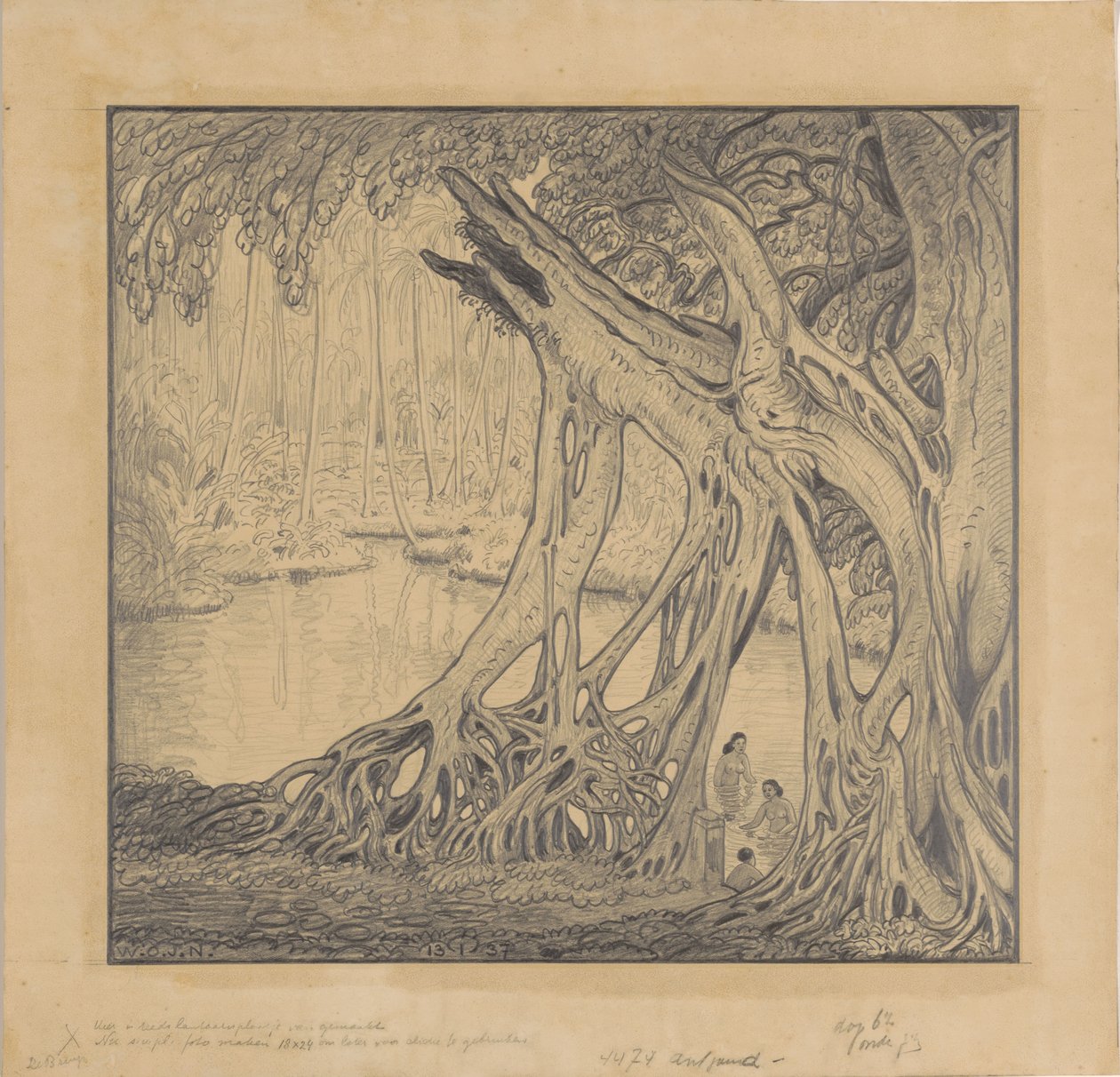 Selva tropical con bañistas de Wijnand Otto Jan Nieuwenkamp
