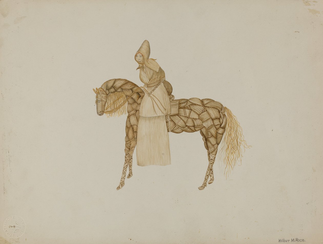Muñeca de hoja de maíz en caballo, 1935-1942 de Wilbur M Rice