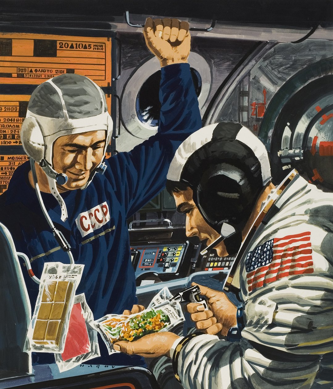 Cena en el espacio (gouache sobre papel) de Wilf (20th century) Hardy