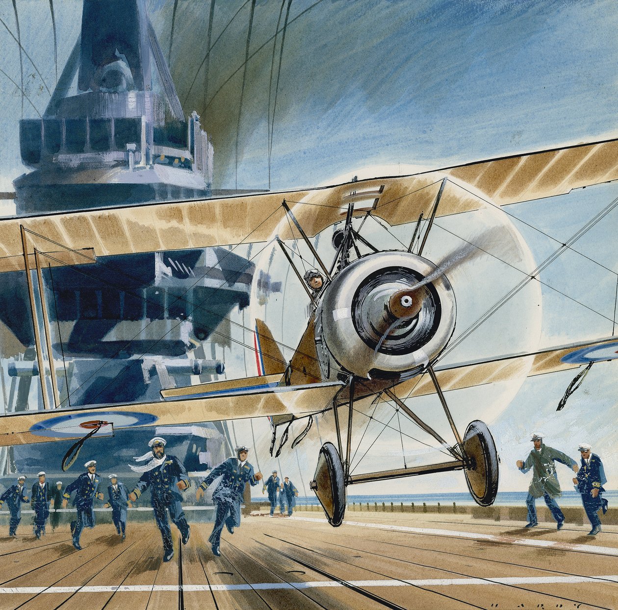 El primer desembarco en cubierta (gouache sobre papel) de Wilf (20th century) Hardy