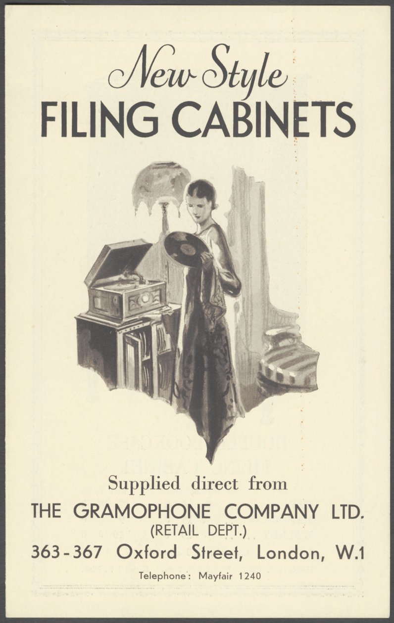 Archivadores de la Compañía Gramophone, años 1920 de Wilfred Fryer, Curtis Advertising Agency