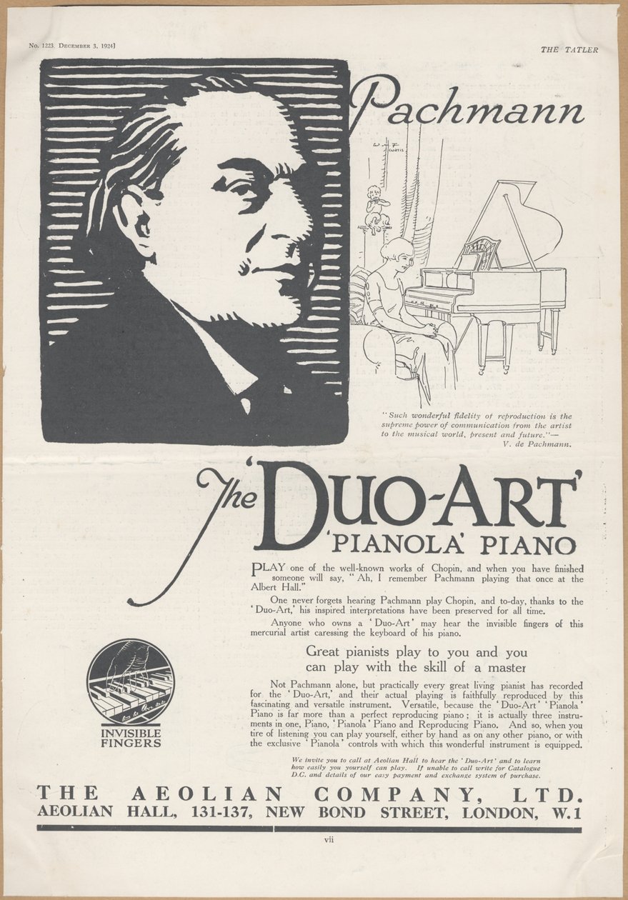 Pianolas de la Compañía Eólica, 1924 de Wilfred Fryer