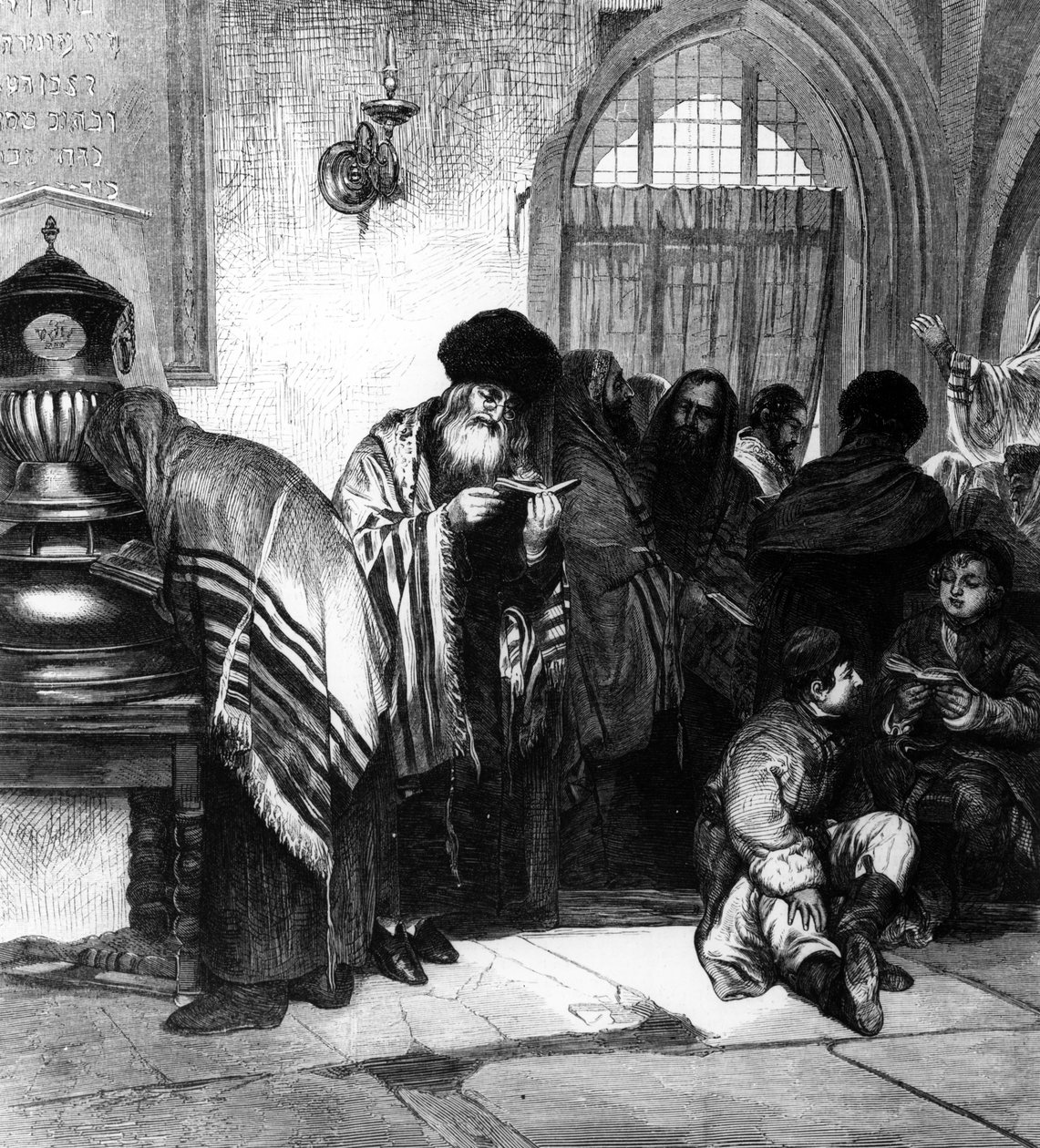 Judíos polacos en una sinagoga de Wilhelm August Stryowski