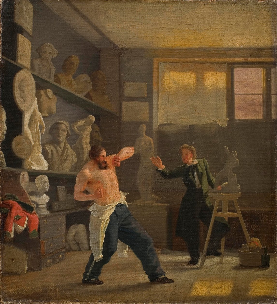 Un escultor en su estudio trabajando del natural. El medallista Christen Christensen. de Wilhelm Bendz