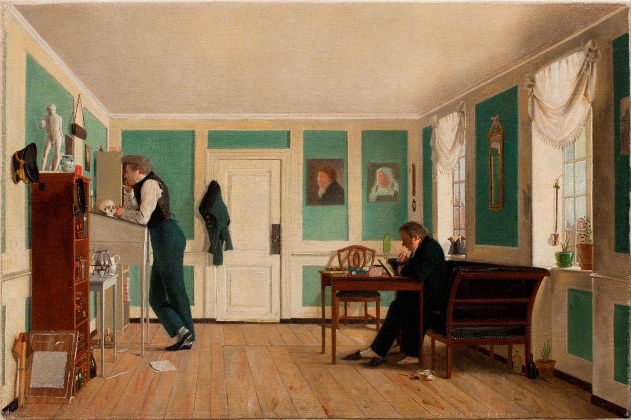 Interior de Amaliegade. Capitán Carl Ludvig Bendz de pie y Dr. Jacob Christian Bendz sentado de Wilhelm Bendz