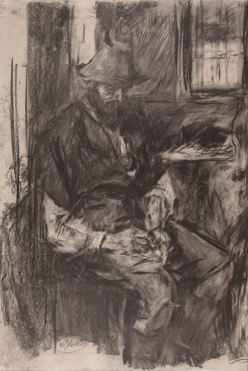 Granjero en una mesa, llenando su pipa, 1894 de Wilhelm Maria Hubertus Leibl