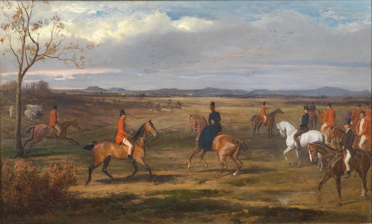 Kaiser Franz Joseph I. und Kaiserin Elisabeth mit Jagdgesellschaft / Hofjagd in Ungarn de Wilhelm Richter