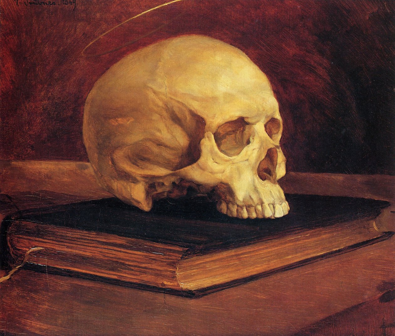 Vanitas Naturaleza muerta. Calavera sobre un libro de Wilhelm Trübner