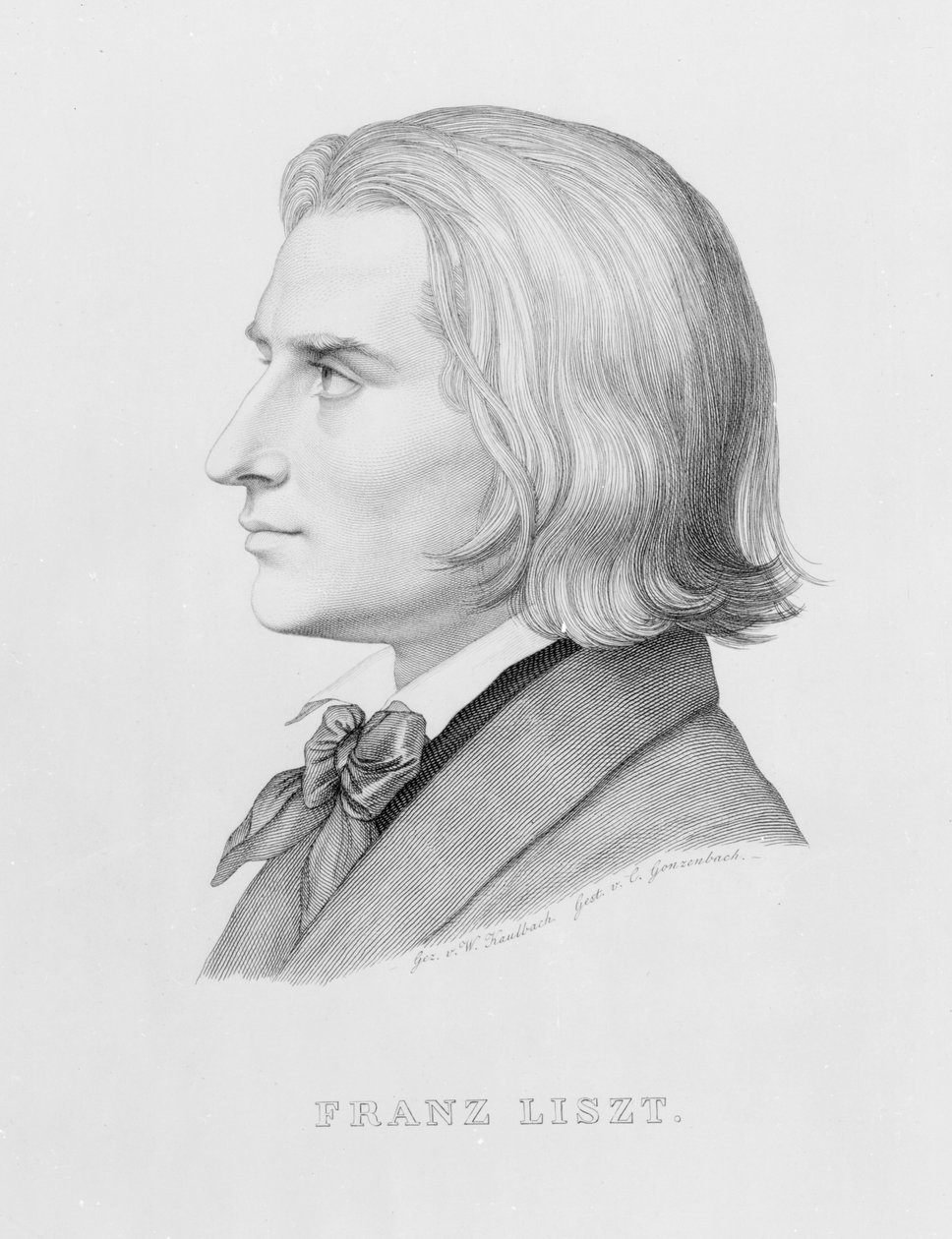 Franz Liszt, grabado por Gonzenbach de Wilhelm von Kaulbach