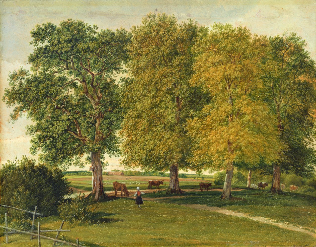 Pastor con ganado bajo árboles otoñales de Wilhelm Alexander Kobell