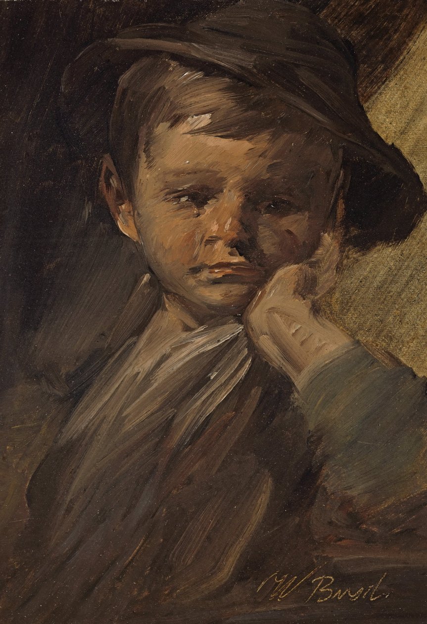 retrato, de, un, niño, con, un, sombrero grande de Wilhelm Busch