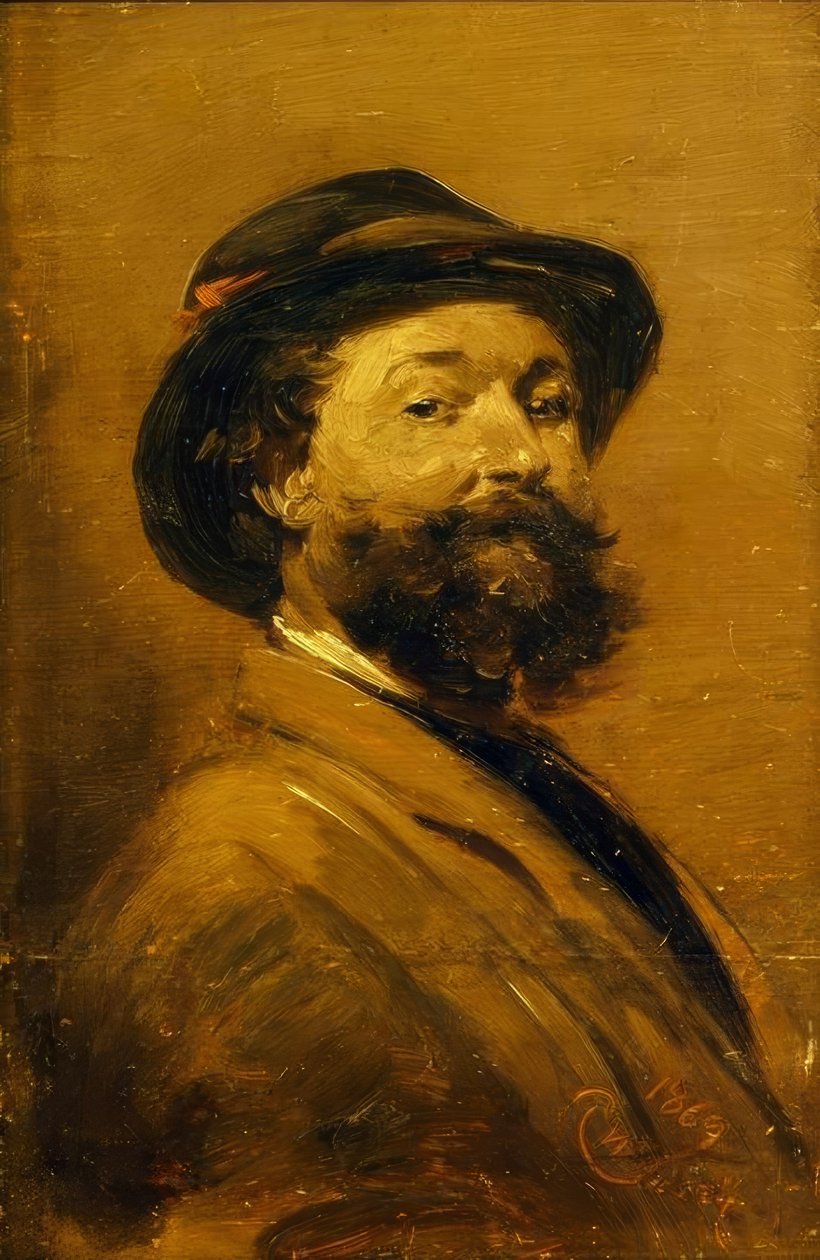 Autorretrato en marrón grisáceo de Wilhelm Busch
