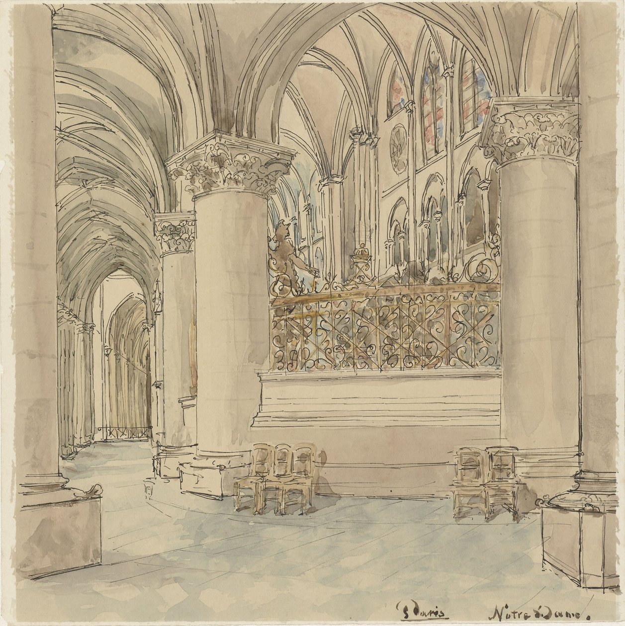 Interior de Notre-Dame en París de Wilhelm Cornelis Bauer