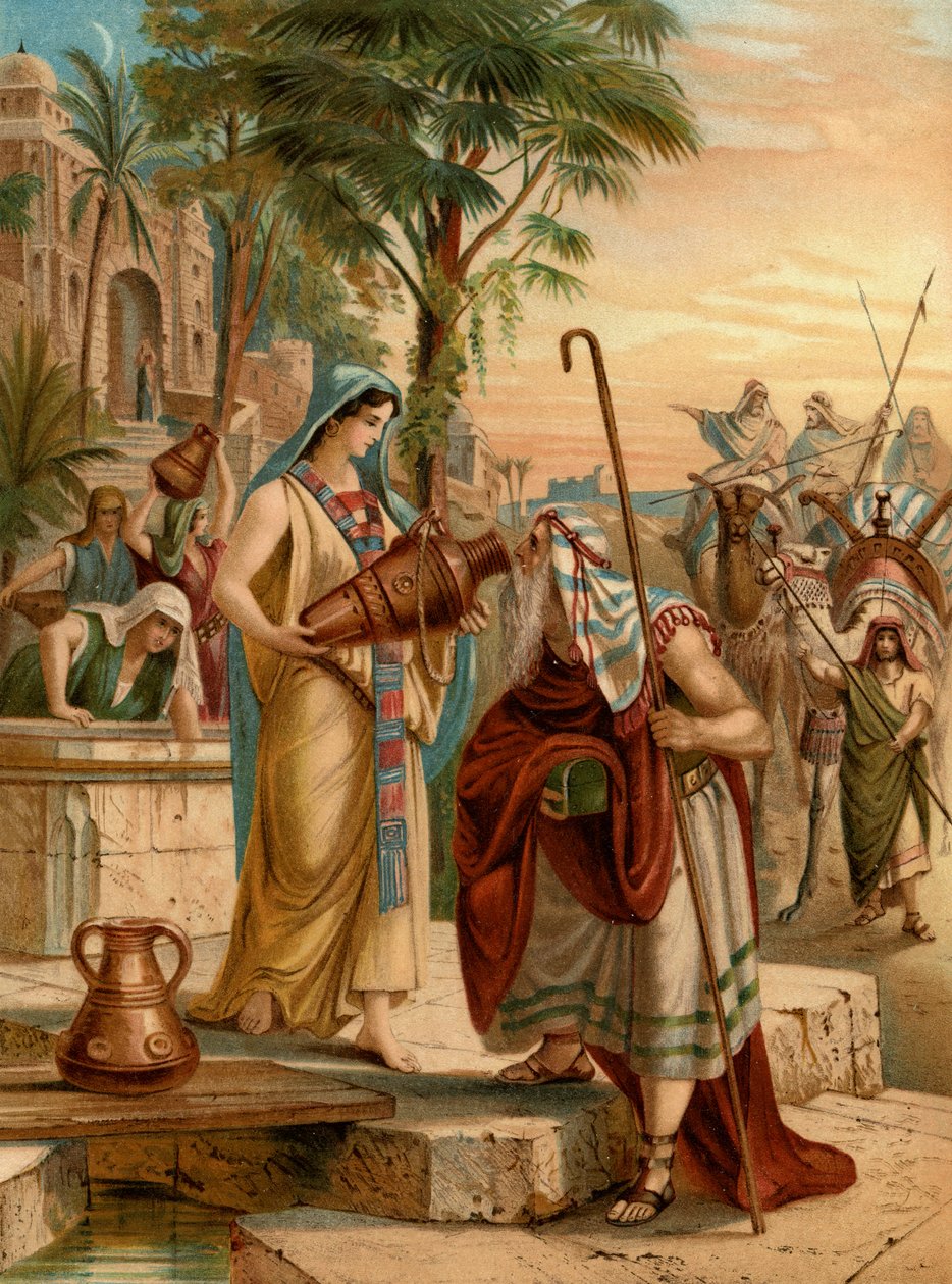 Eliezer probando a Rebeca (litografía en color) de Wilhelm Ebbinghaus