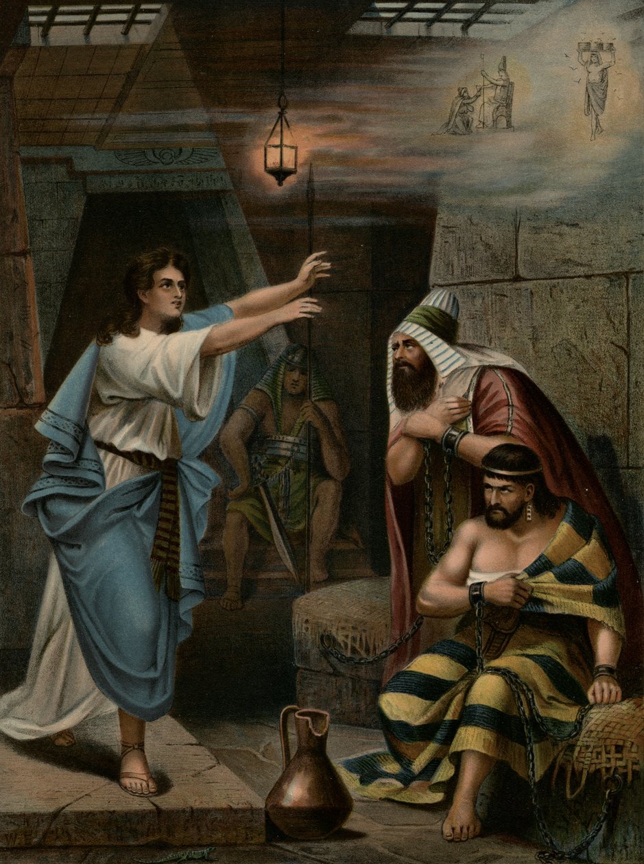 José interpretando los sueños de sus compañeros de prisión (litografía en color) de Wilhelm Ebbinghaus